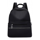 Stylish Big Capacity Outdoors Zipper Rivet Detail Black Nylon Waterproof Leisure Backpack 33*30*14CM