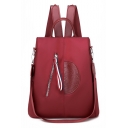 Stylish Emboss Print Colorblock Ribbon Embellished Zipper Patchwork Oxford Cloth Shoulder Bag Backpack for Women 30*30*14 CM