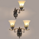 Bell Shade Restaurant Sconce Light Frosted Glass 1/2 Lights American Rustic Wall Lamp in White