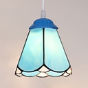 Modern Style Cone Ceiling Light Glass 1 Light Hanging Light with Chain in Blue for Dining Room
