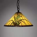 Stained Glass Narcissus Hanging Light 1 Light Rustic Style Ceiling Pendant in White for Bedroom
