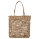 New Trendy Plain Hollow Straw Beach Bag Shoulder Tote Bag 33*33*13 CM