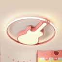 Guitar Shape LED Flush Mount Light Nordic Style Metal Candy Colored Ceiling Lamp in Warm/White for Teen