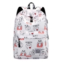 Cute Cartoon Cat Letter Printed Large Capacity Durable Waterproof Nylon Travel Bag School Backpack 30*14*45 CM