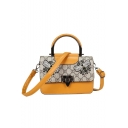 Stylish Classic Butterfly Printed Top Handle Colorblock Satchel Handbag 20*7*15 CM