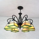 6 Lights Craftsman Chandelier Tiffany Style Stained Glass Pendant Lighting for Hotel Bedroom