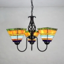 Stained Glass Craftsman 3 Lights Tiffany Style Up Lighting Hanging Lamp for Hotel Restaurant