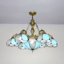 7 Lights Domed Pendant Lighting Elegant Style Glass Engraved Chandelier for Living Room