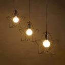 Creative Star Wire Frame Hanging Light 3 Lights Metal Ceiling Light in Black for Restaurant