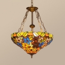Cone Shade Restaurant Pendant Lamp Stained Glass Tiffany Style Rustic Chandelier