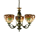 3 Lights Dome Pendant Lamp Tiffany Style Baroque Stained Glass Chandelier for Restaurant