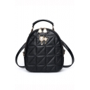 Trendy Solid Color Pearl Embellishment Black Diamond Quilted Backpack for Women