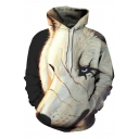 Hot Fashion 3D Wolf Print Long Sleeve White Hoodie with Pocket for Men
