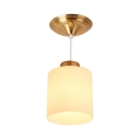 Traditional White Pendant Lamp Cylinder Shade 1 Light Frosted Glass Ceiling Light for Hallway