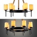 6/8 Lights Candle Hanging Light American Rustic Metal Rope Chandelier in Black for Dining Room