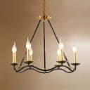 Traditional Fake Candle Hanging Light 6/9/15 Lights Metal Chandelier in Brass for Cafe Bar