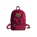 Stylish Leopard Heart Patched Velvet Backpack for Women 24*17*8 CM