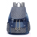Stylish Plaid Pattern Denim Drawstring Backpack with Side Pockets 33*17*41 CM