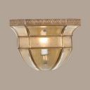 Candle Shape Study Room Sconce Light with Shade Glass 1 Light Traditional Wall Lamp in Brass