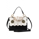 Designer Personalized Colorblock Ruffle Button Embellishment Silk Scarf Handle Satchels Handbag For Women 20*7*15 CM