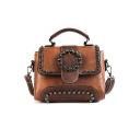 Fashion Vintage Color Block Chain Rivet Embellishment Satchel Handbag 20*8*15 CM