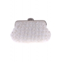 Chic Solid Color Ruffled Pearl Embellishment Rhinestone Buckle White Evening Clutch 14*9.5*7 CM