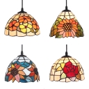 Rustic Floral Theme Pendant Lamp Stained Glass 1 Light 8 Inch Hanging Light for Dining Room