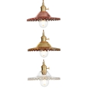 Scalloped Edge Hallway Pendant Light Amber/Clear/Rose Gold Glass 1 Light Industrial Hanging Lamp