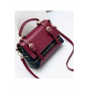 Stylish Colorblock Plaid Pattern Belt Buckle Briefcase School Satchel Shoulder Bag 22.5*11*17 CM