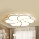White Floral Theme Ceiling Mount Light Modern Warm/White Lighting LED Flush Light with Crystal for Bedroom