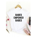 BABES EMPOWER BABES Street Letter Pattern Round Neck Short Sleeve White T-Shirt