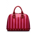 Trend Stripe Snakeskin Pattern Rivet Embellishment Red Satchel Handbag With Zipper 31*15*24 CM