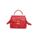 Designer Solid Color Hollow-out Floral Pattern Rivet Embellishment Satchel Shoulder Bag 29*11*20 CM