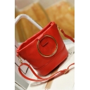 Stylish Solid Color Metal Ring Tassel Embellishment Crossbody Bucket Bag 22*13*15 CM