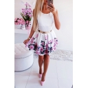 Summer Sexy Floral Print Round Neck Sleeveless Mini A-Line Tank Dress For Women