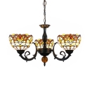 Tiffany Style Victorian Chandelier Dome Shade 3 Lights Stained Glass Hanging Light for Hallway