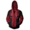 Men's Fashion 3D Printed Cosplay Long Sleeve Drawstring Zip Up Red Hoodie