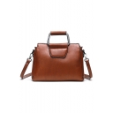 Trendy Retro Solid Color Cowhide Top Handle Satchel Tote Handbag 27*11*17 CM