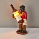 Animal Gold/Red Table Light Monkey & Wine Bottle 1 Head Resin Glass Desk Light for Restaurant