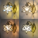 Vintage Brass Wall Light Star Shade 1 Light Glass Wall Lamp with Pull Chain for Hallway