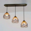 Stained Glass Bowl Suspension Light Dining Table 3 Heads Tiffany Antique Ceiling Pendant