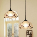Tiffany Style Domed Ceiling Pendant Frosted Glass 2/3 Heads Black Hanging Light for Restaurant
