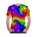 Creative 3D Colorful Art Spiral Ball Pattern Short Sleeve Slim T-Shirt