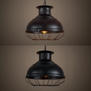 Industrial Barn Pendant Light with Cage One Light Metal Suspension Light in Black/Rust for Bar