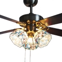 36/42 Inch Dome Ceiling Fan 3 Lights Tiffany Antique Glass Semi Ceiling Mount Light for Dining Room