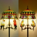 5 Lights Crown Floor Light with Butterfly/Parrot Elegant Style Stained Glass Standing Light