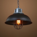 Metal Domed Shade Pendant Light with Wire Frame Restaurant One Head Industrial Pendant Lamp in Black
