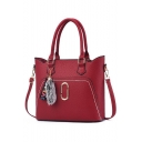 Stylish Plain Letter Ribbon Plush Embellishment Leather Satchel Handbag 30*13*37 CM