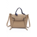 Simple Fashion Plain Leather Buckle Silk Scarf Handle Commuter Satchel Handbag 20*33*12 CM