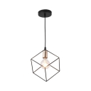 Black Square Cage Hanging Light 1 Light Industrial Metal Ceiling Lamp for Balcony Kitchen